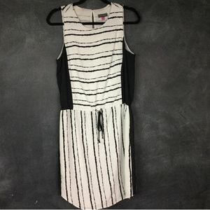 VINCE CAMUTO | Sleeveless Drawstring Waist Black White Stripe Dress 8